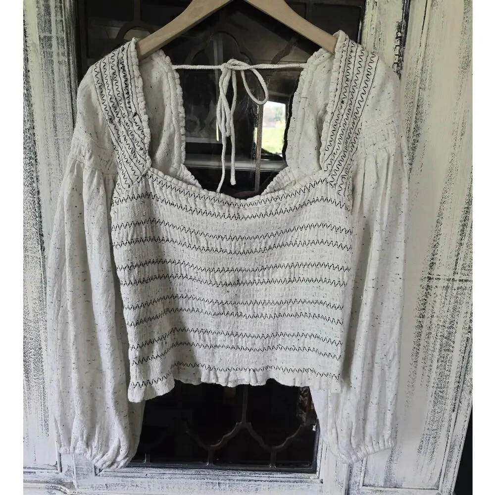 New Free People Smocked Bodice Balloon Sleeve Top - Large